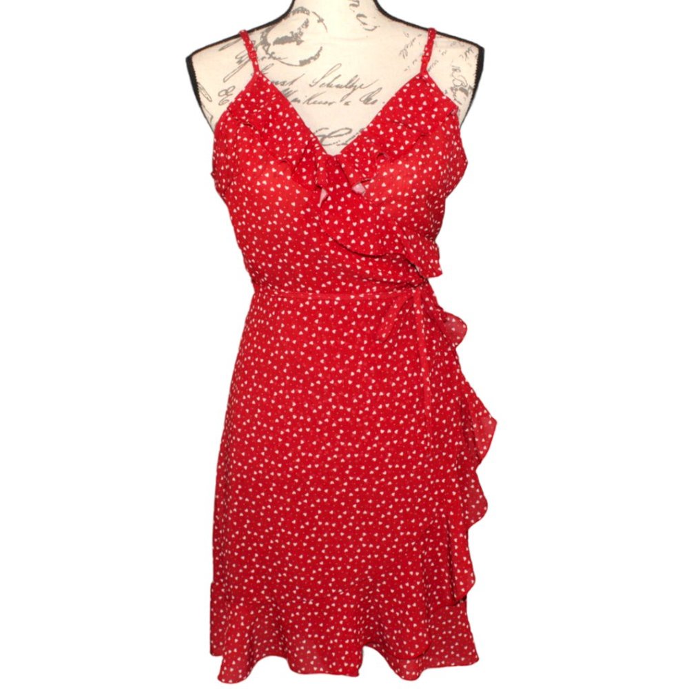 Shein Heart Pattern Ruffled Wrap Dress - Picture 4 of 11